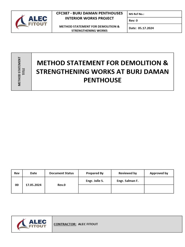 Demolition & Strengthening Method Statement | PDF | Concrete | Lamination
