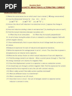 Unit 4: Electromagnetic Induction & Alternating Current: Question Bank