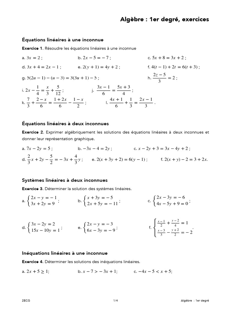 Exercices d'algèbre : Équations et inéquations | PDF | Équations