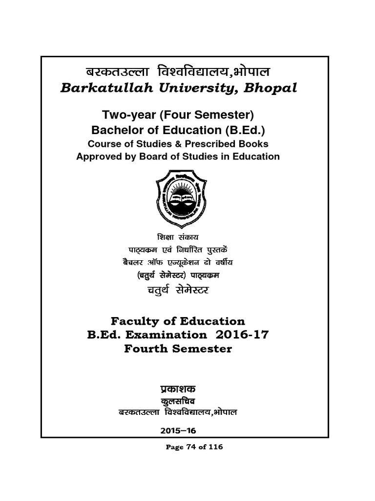 Barkatullah University Bu Bed Syllabus 4 Sem | PDF