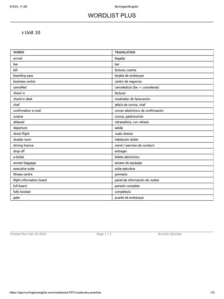 Wordlist Unit 10 | PDF