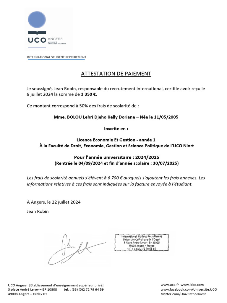 Attestation de Paiement | PDF