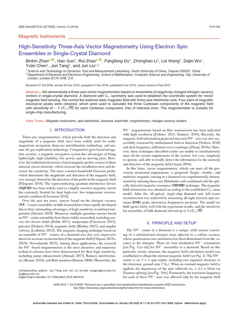 NV Centre I3E High-Sensitivity - Three-Axis - Vector - Magnetometry ...