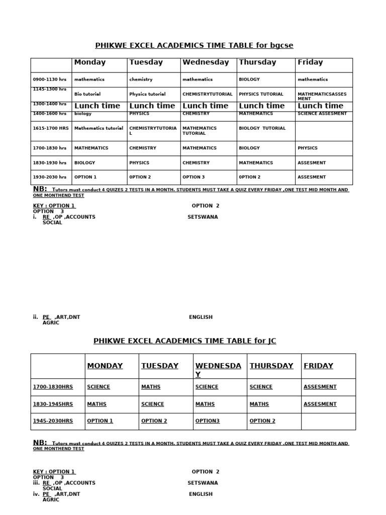 Pea Tuition Timetables | PDF