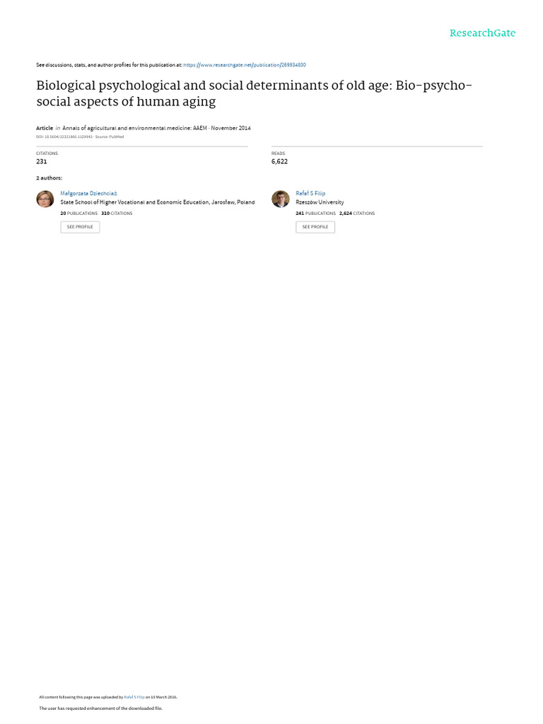 Biological Psychological and Social Determinants o | PDF
