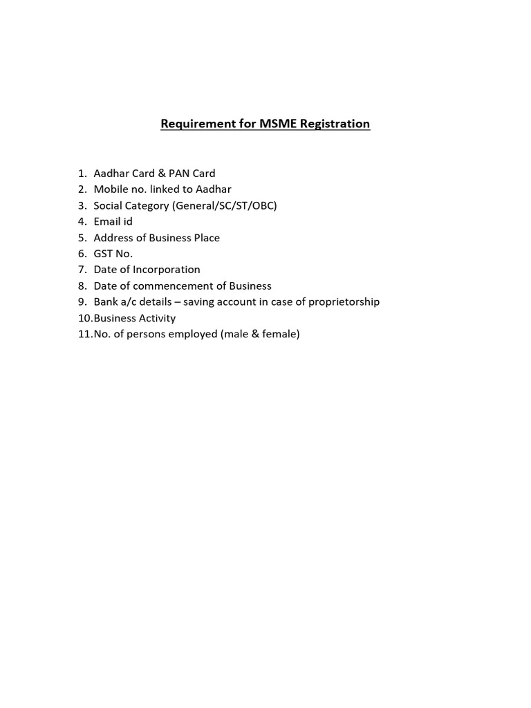 Requirements For Msme | PDF