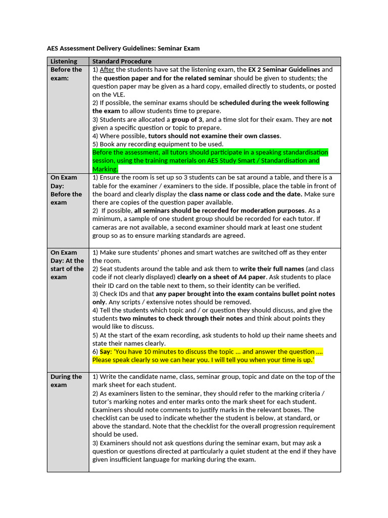 AES Assessment Delivery Procedure - SEMINAR | PDF