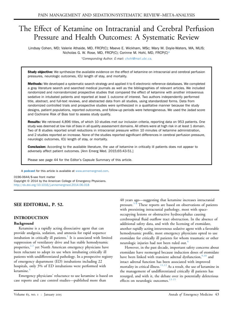 The Effect of Ketamine On Intracranial and Cerebra | PDF