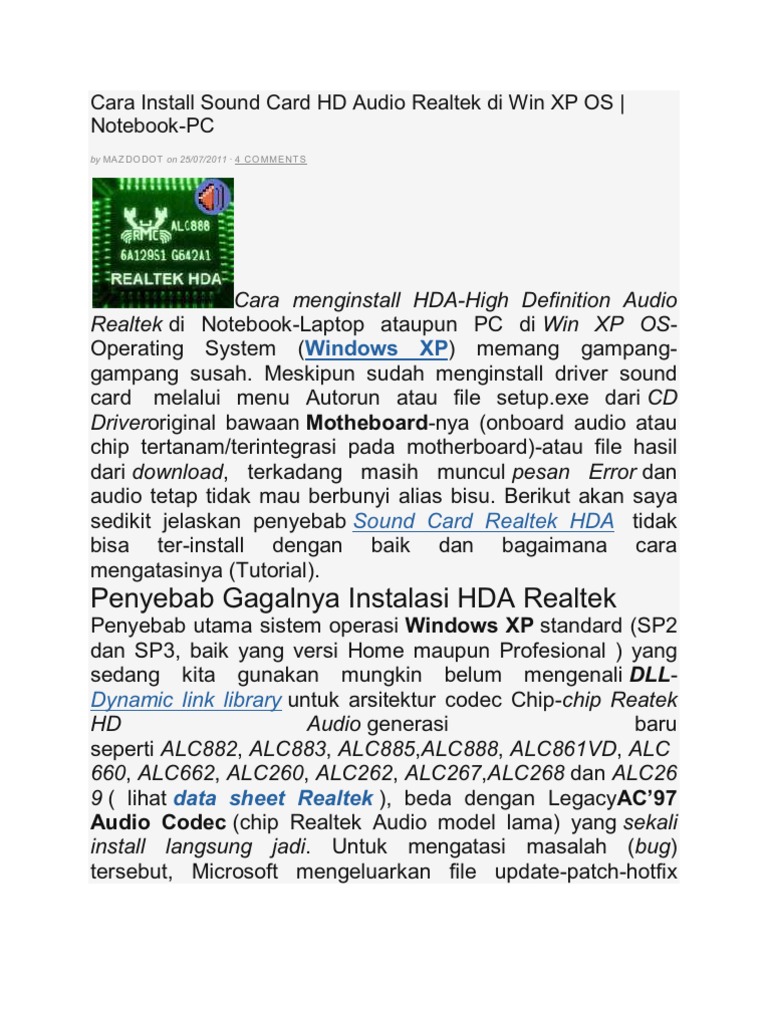 Instalasi Driver Audio Realtek XP | PDF | Game & Aktivitas | Teknologi ...