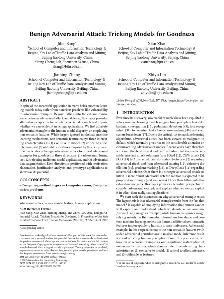 Benign Adversarial Attack——Tricking Models for Goodness | PDF