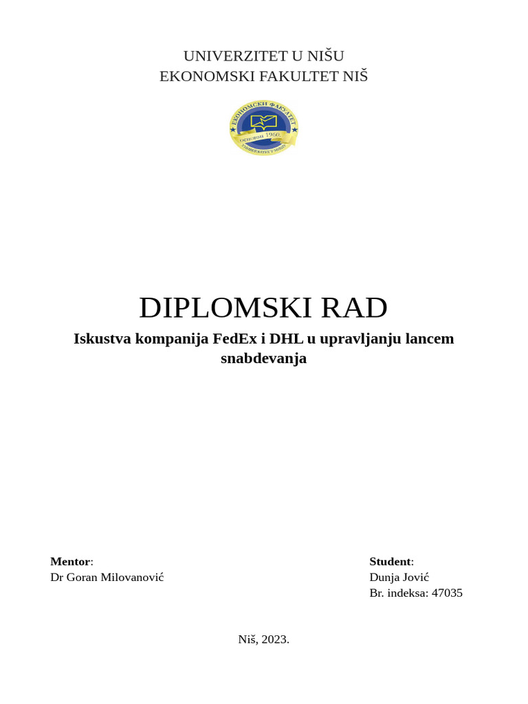Dipl. Rad - Iskustva Komp. Fedex I DHL U Upravljanju Lancem Snabdevanja ...