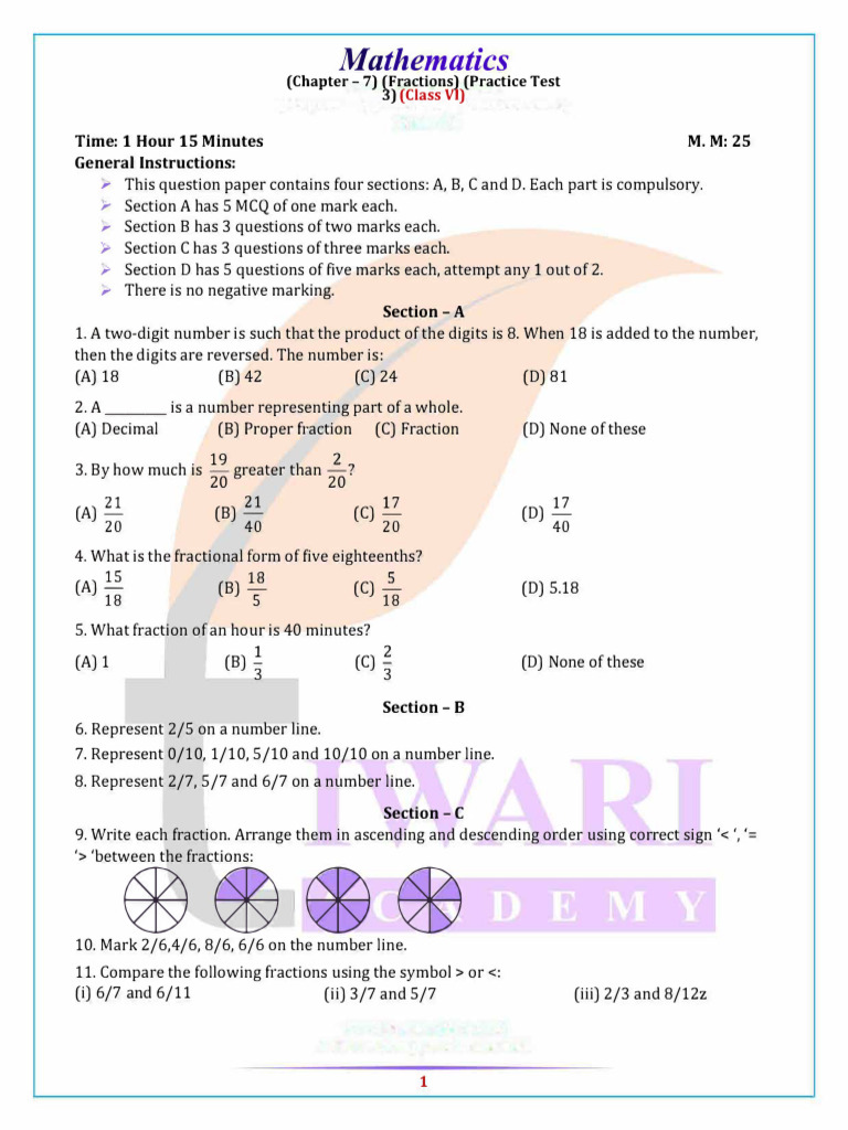 6 Maths Chapter 7 Test 3 | PDF