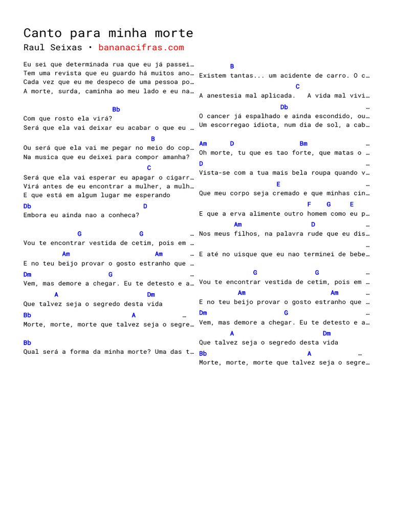 Canto para minha morte CIFRA Raul Seixas | PDF