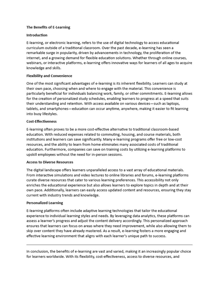 The Benefits of E-Learning | PDF
