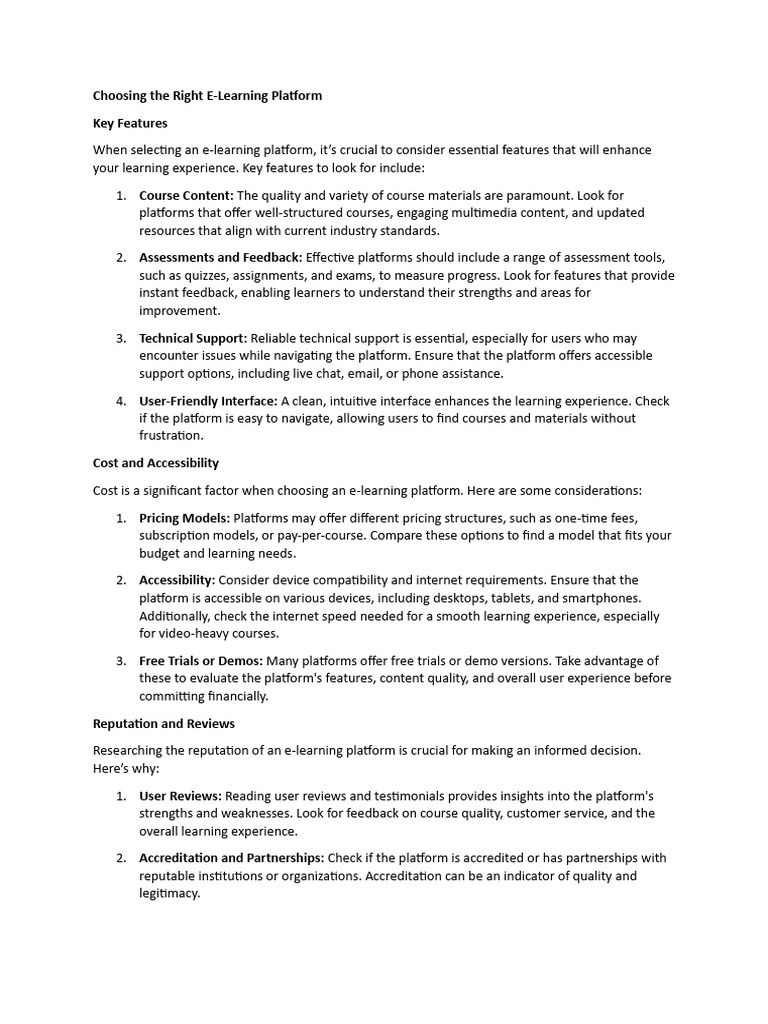 Choosing The Right E-Learning Platform | PDF