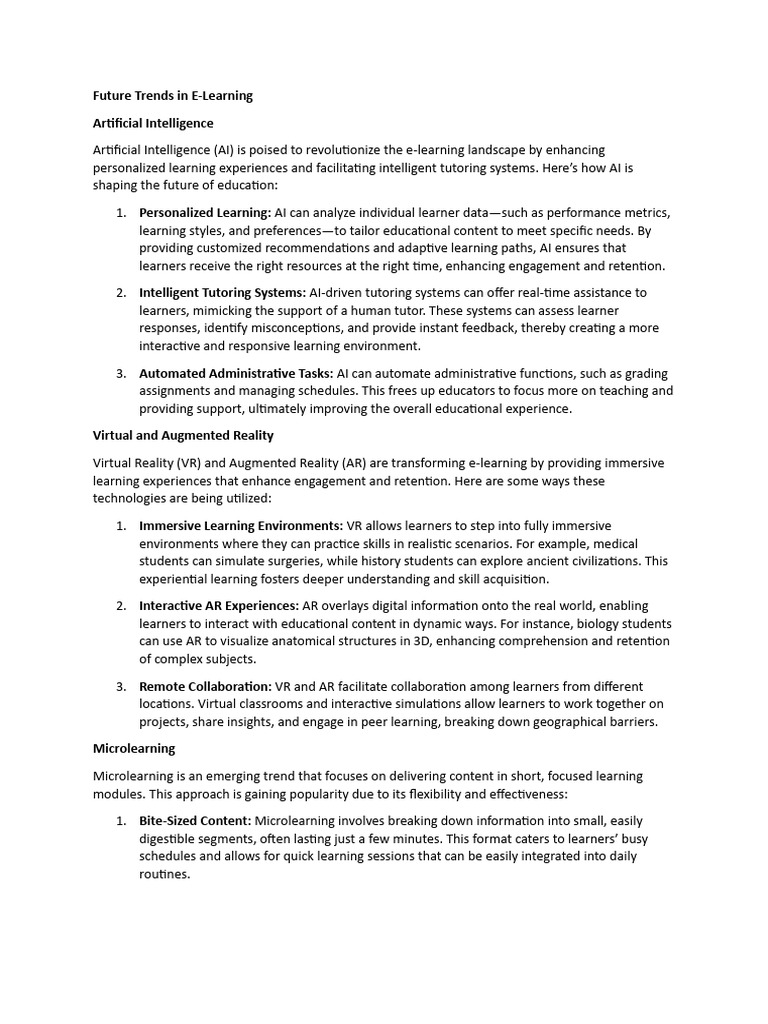Future Trends In E Learning Pdf