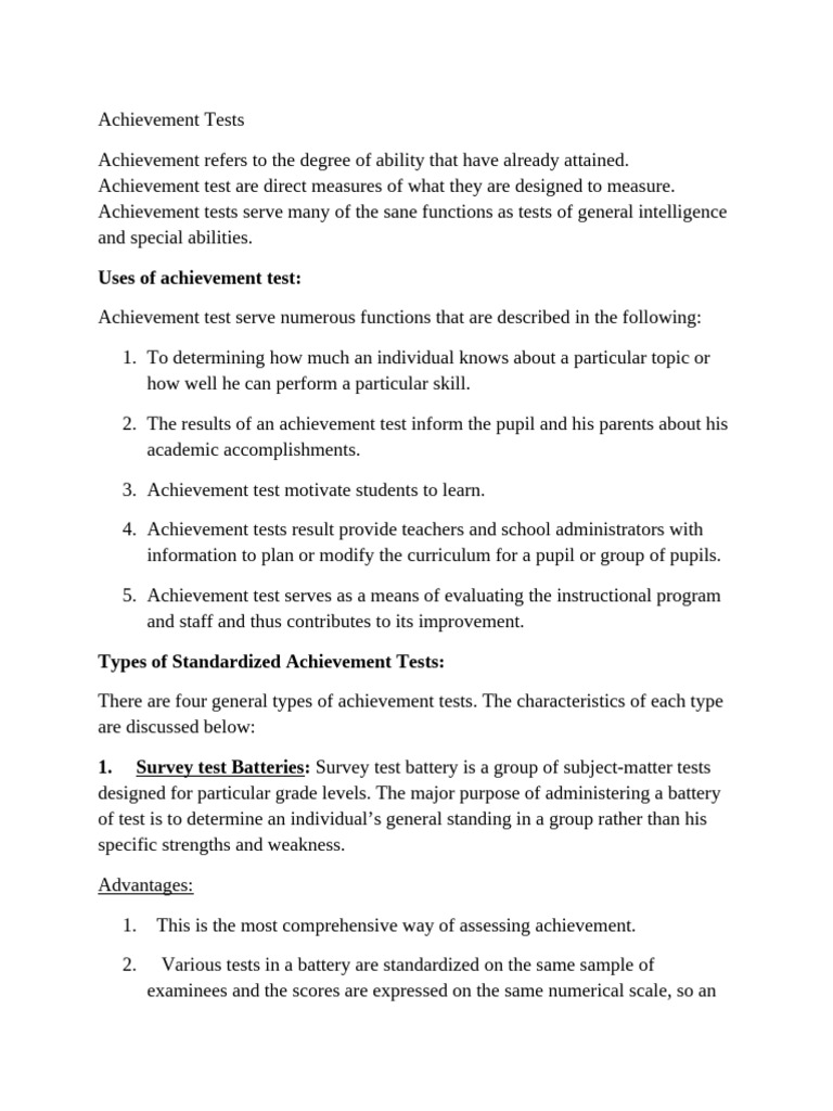 Achievement Tests | PDF