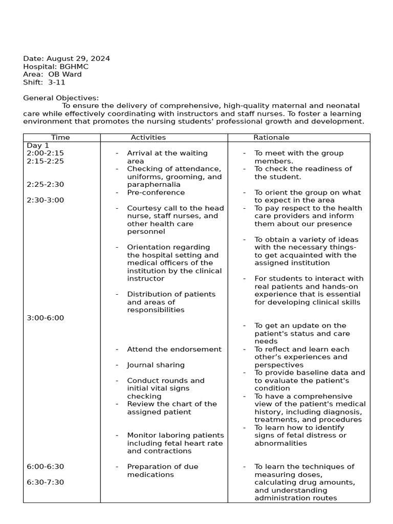 OB Ward Plan of Activities | PDF