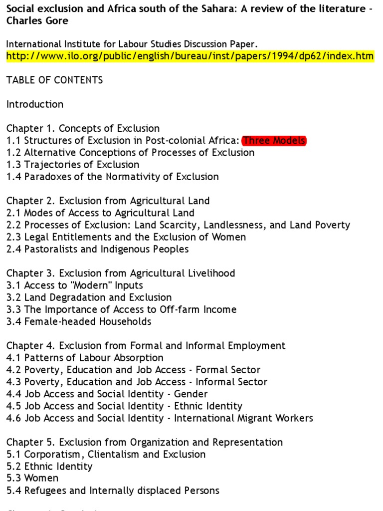 Social Exclusion in Sub-Saharan Africa | PDF | Social Exclusion ...