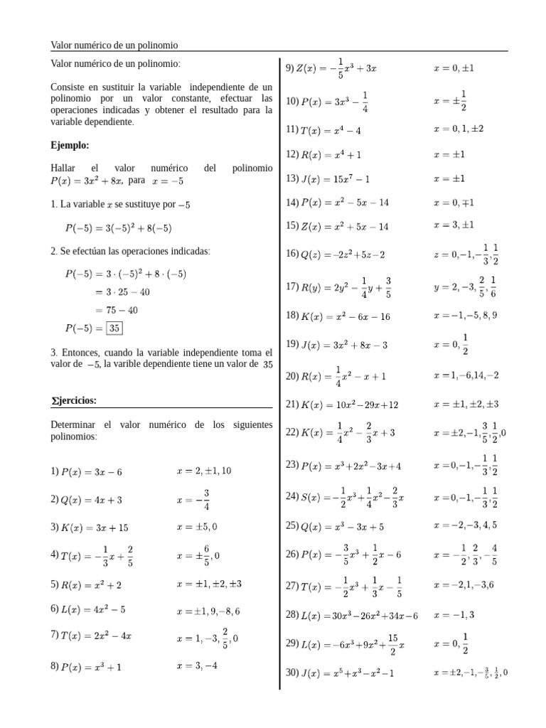 Valor Numerico de Un Polinomio | PDF