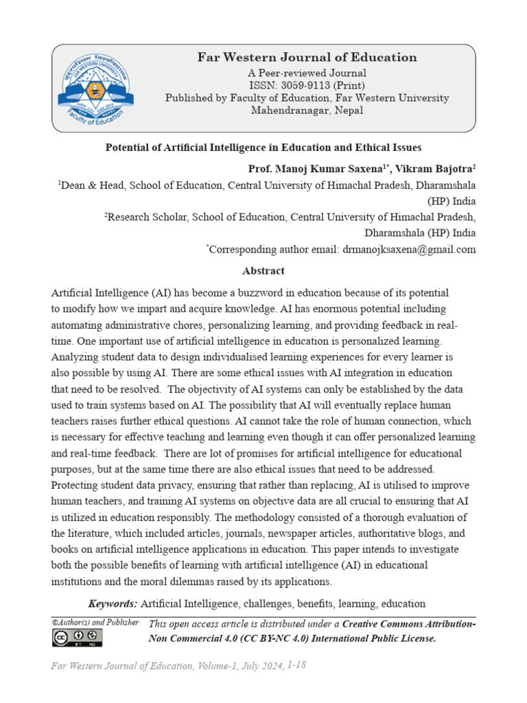 AI in Education: Benefits and Ethics | PDF | Artificial Intelligence ...