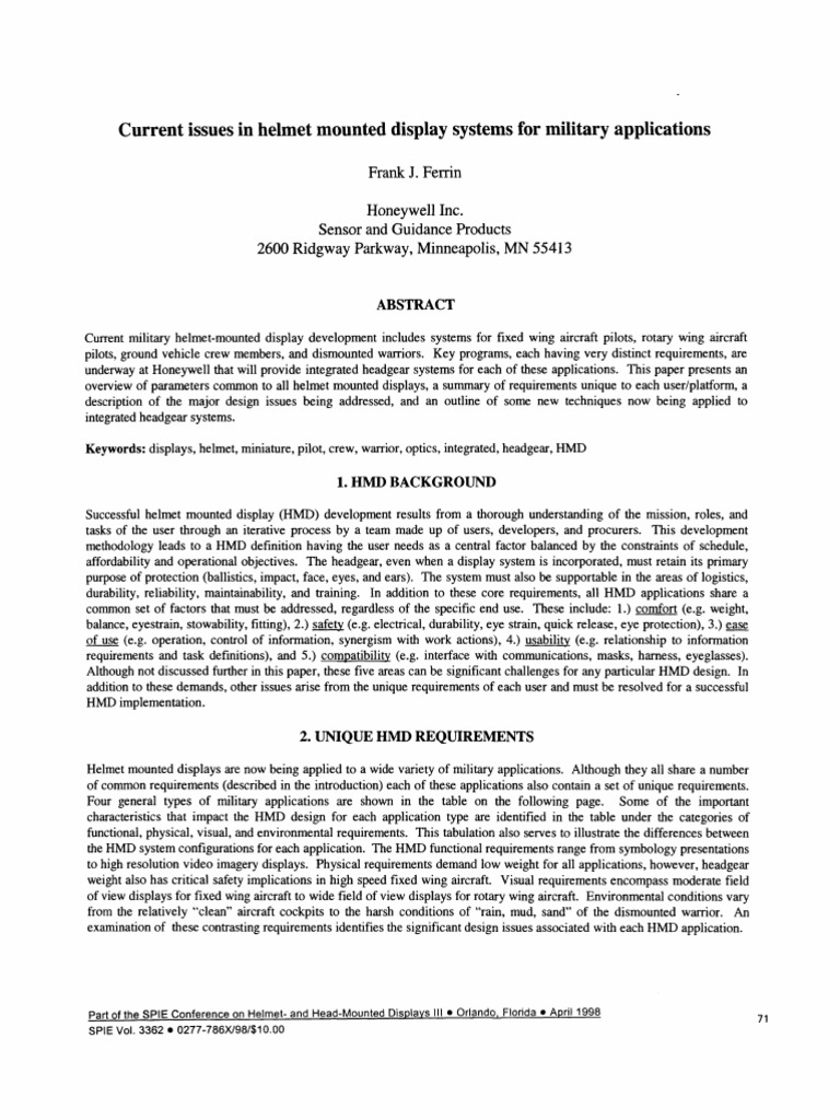 Current Issues in Helmet-Mounted Display Systems For Military ...