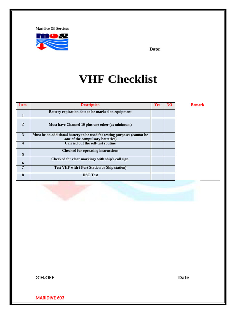 VHF Checklist | PDF