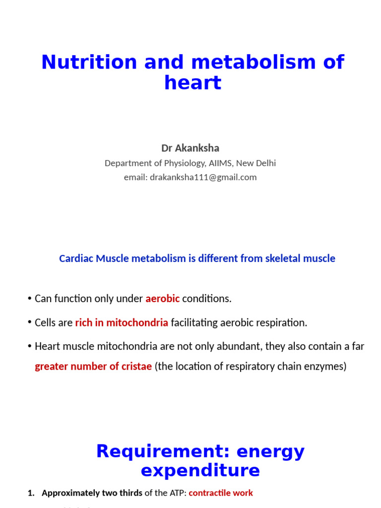 Lecture 12 - Nutrition and Metabolism of Heart | PDF