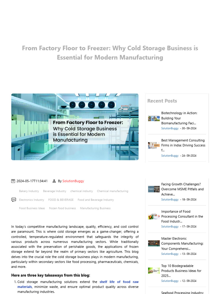 Why Cold Storage Business Is Essential For Manufacturing | PDF
