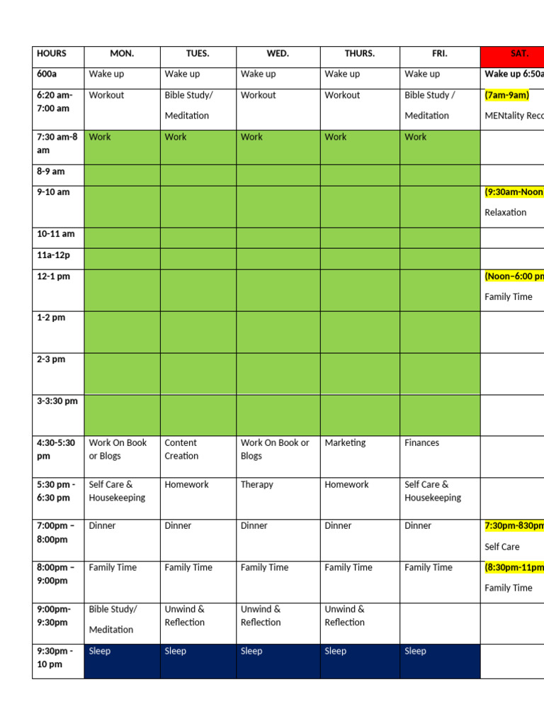 Weekly Schedule Final | PDF