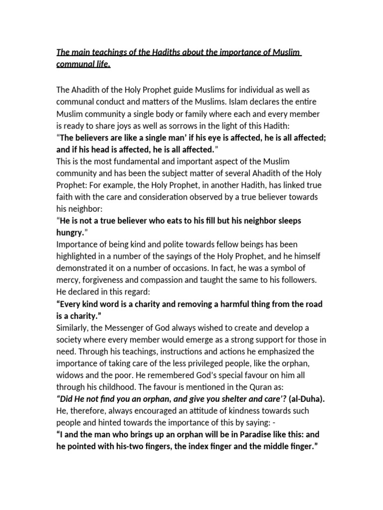 Hadiths About Communal Conduct | PDF