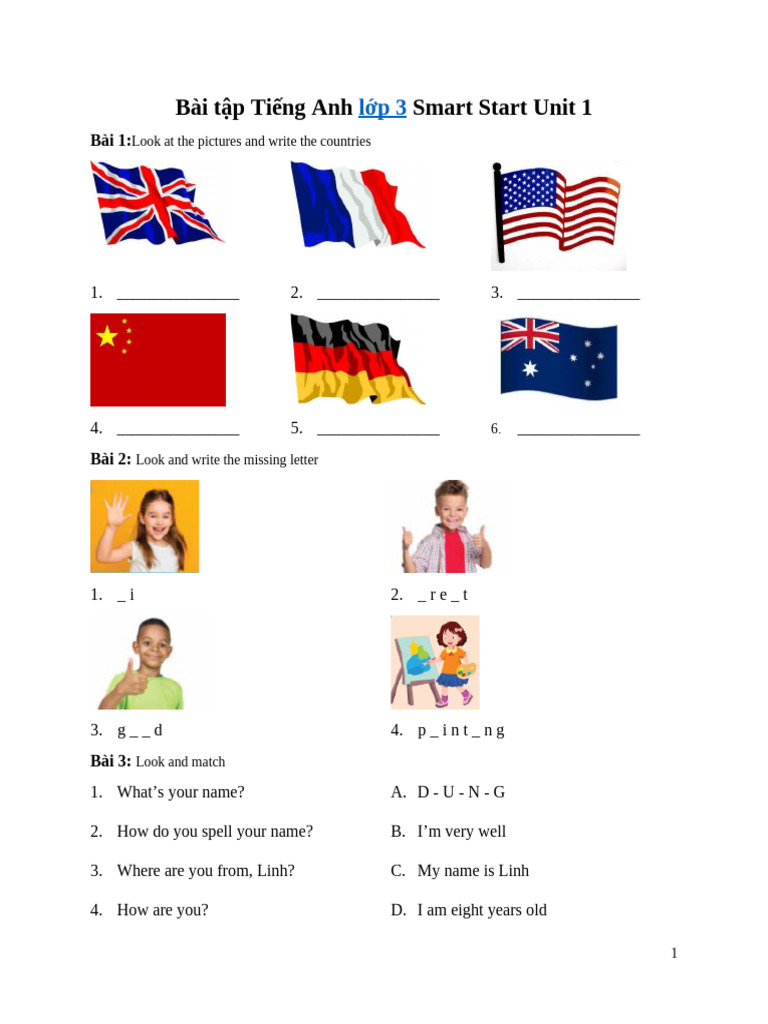 Bai Tap Tieng Anh Lop 3 Smart Start Unit 1 Pdf