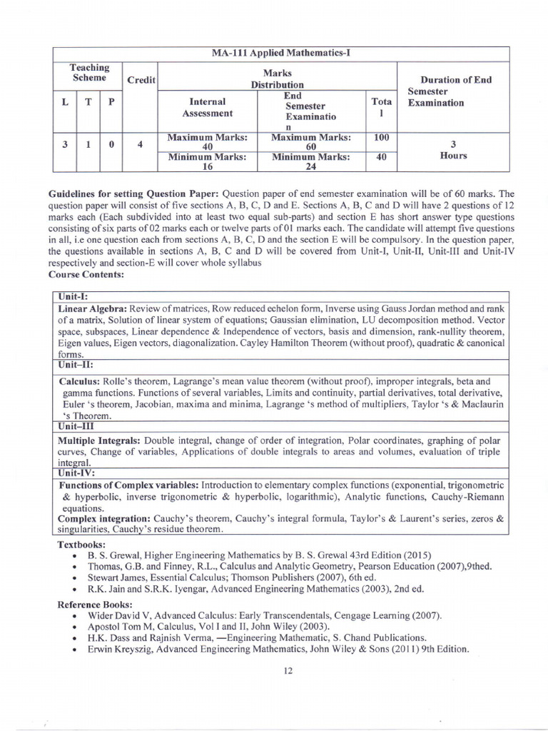 Syllabus MA111-1 | PDF