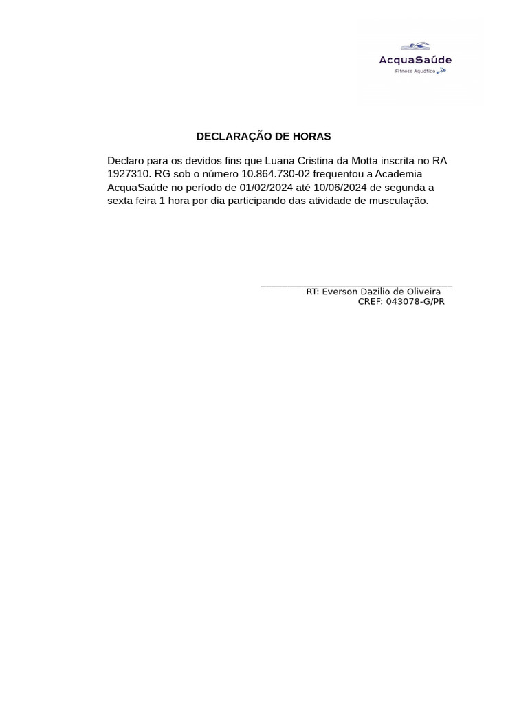 Declaração de Horas | PDF