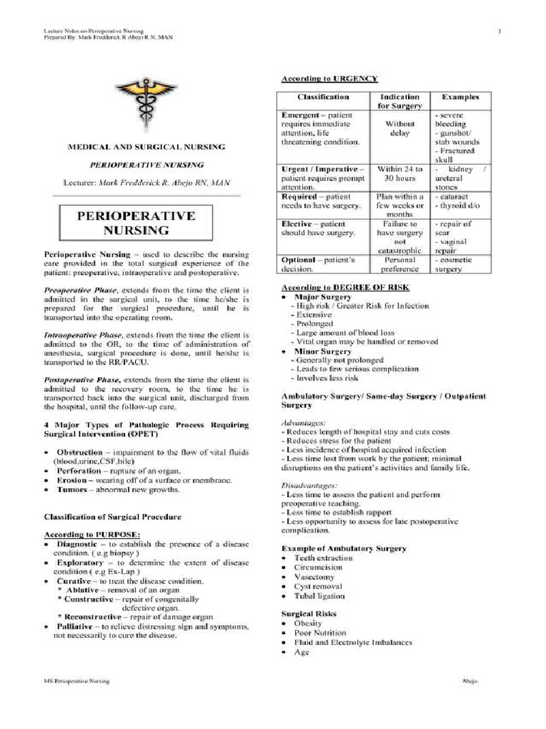 PERIOPERATIVE Nursing | PDF
