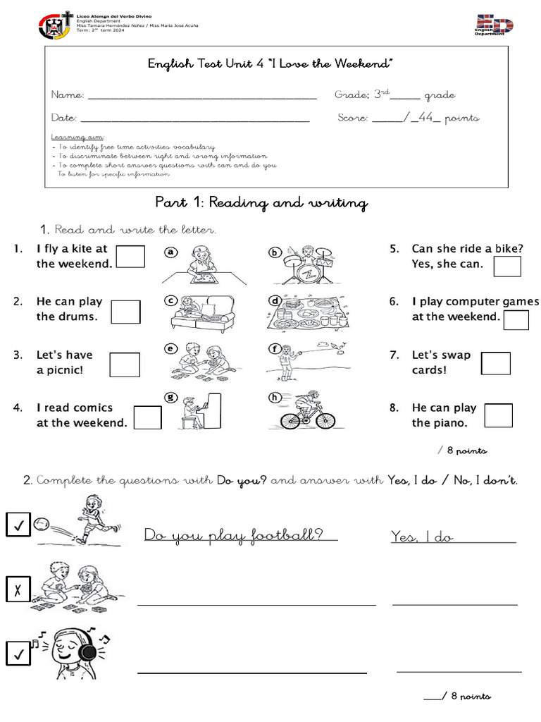 English Test Unit 4 I Love The Weekend | PDF