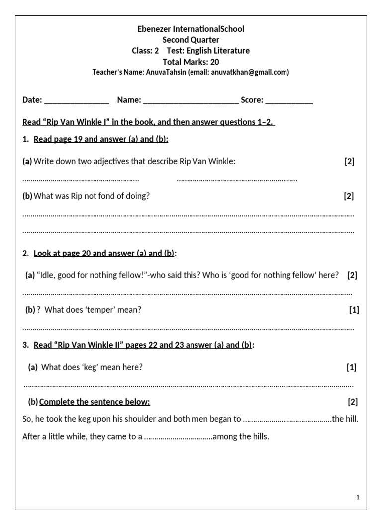 CLASS 2 Eng. Lit. Test 23-24 Radiant Reading Pgs 19-29 | PDF
