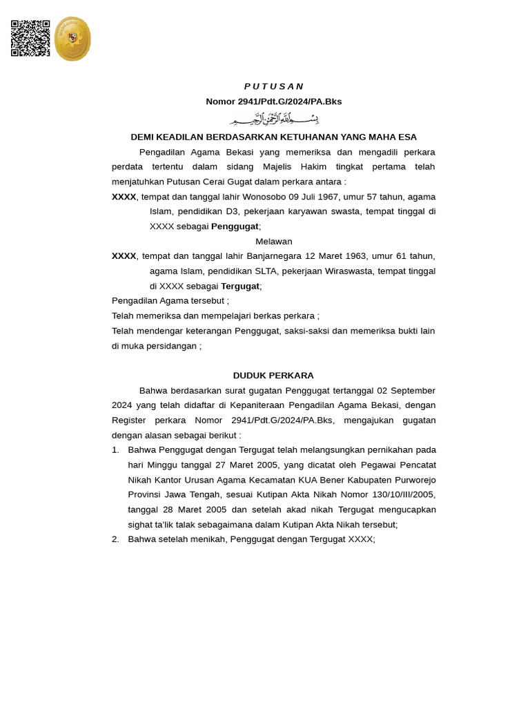Putusan 2941 PDT.G 2024 Pa - Bks 20241004102006 | PDF