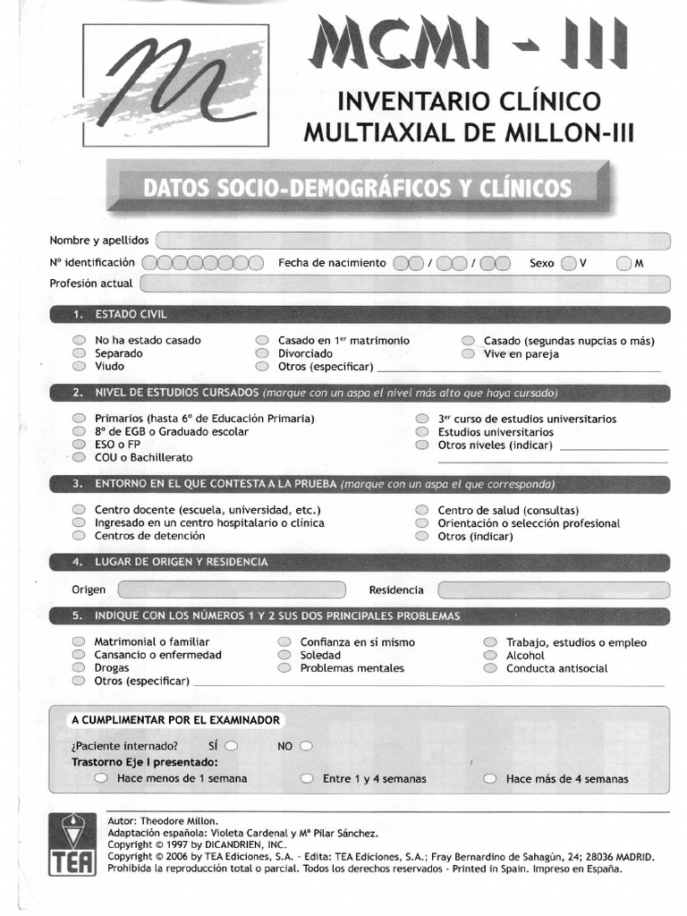 MCMI-III Hoja de Respuesta | PDF
