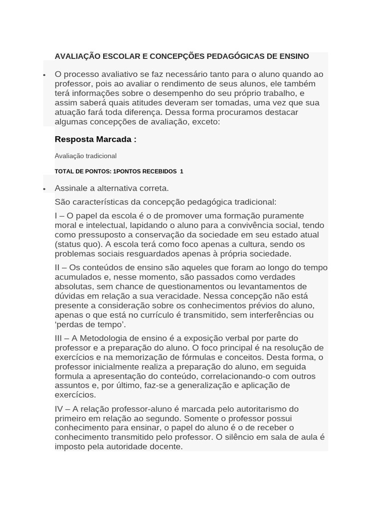 Avaliação Escolar e Concepções Pedagógicas | PDF | Pedagogia | Aprendizado