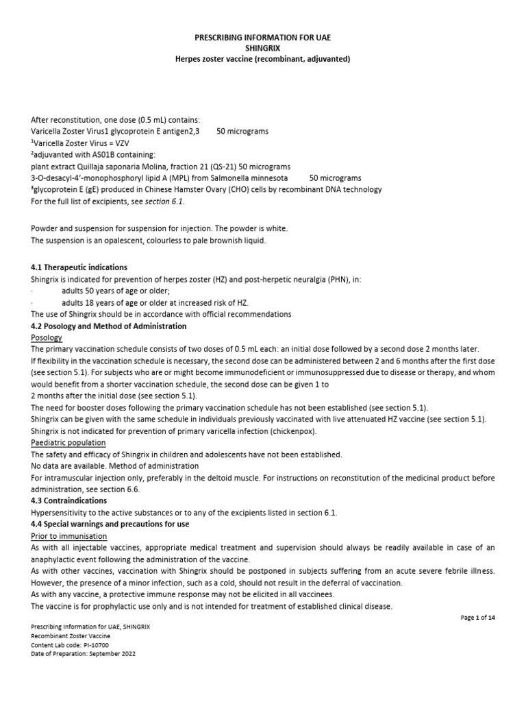 Shingrix Prescribing Information April 2022 | PDF | Medical Specialties ...