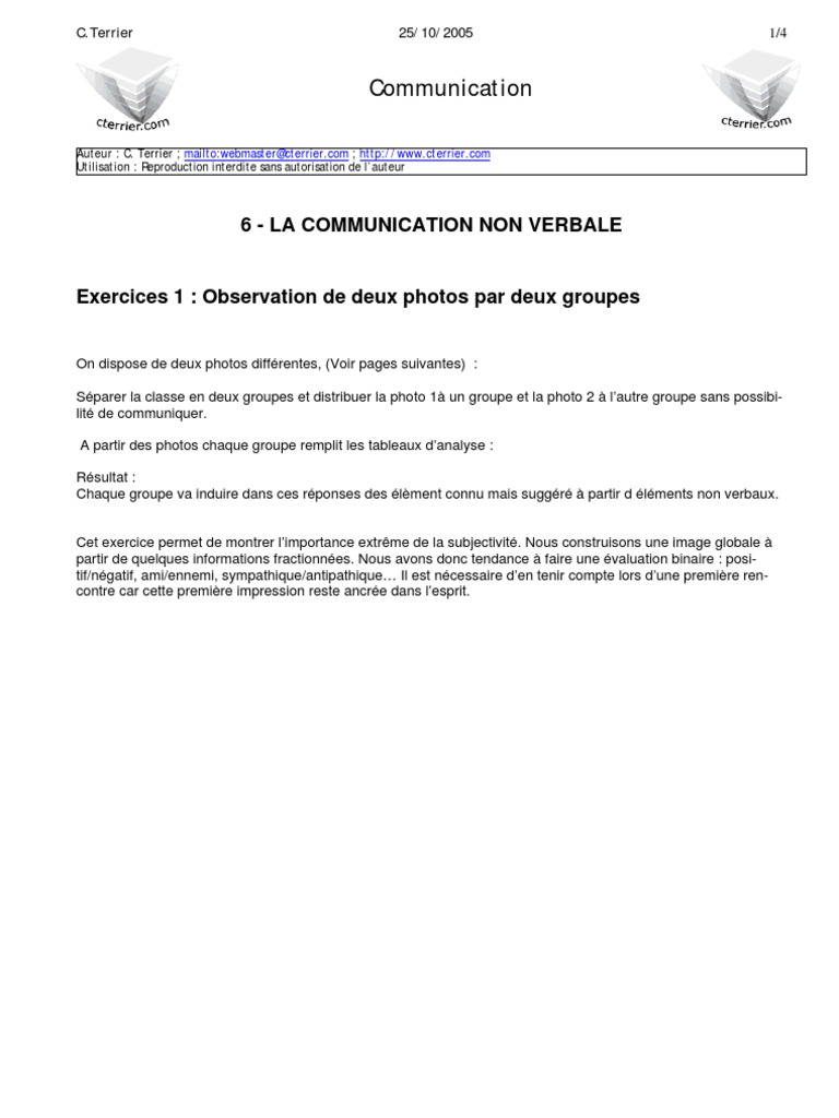 Exercices de Communication Non Verbale | PDF | Communication non ...