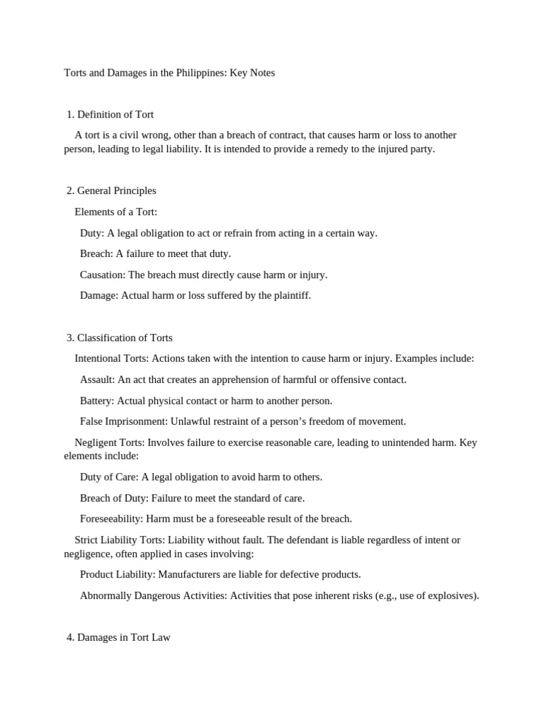 Torts and Damages Keynotes | PDF | Tort | Damages