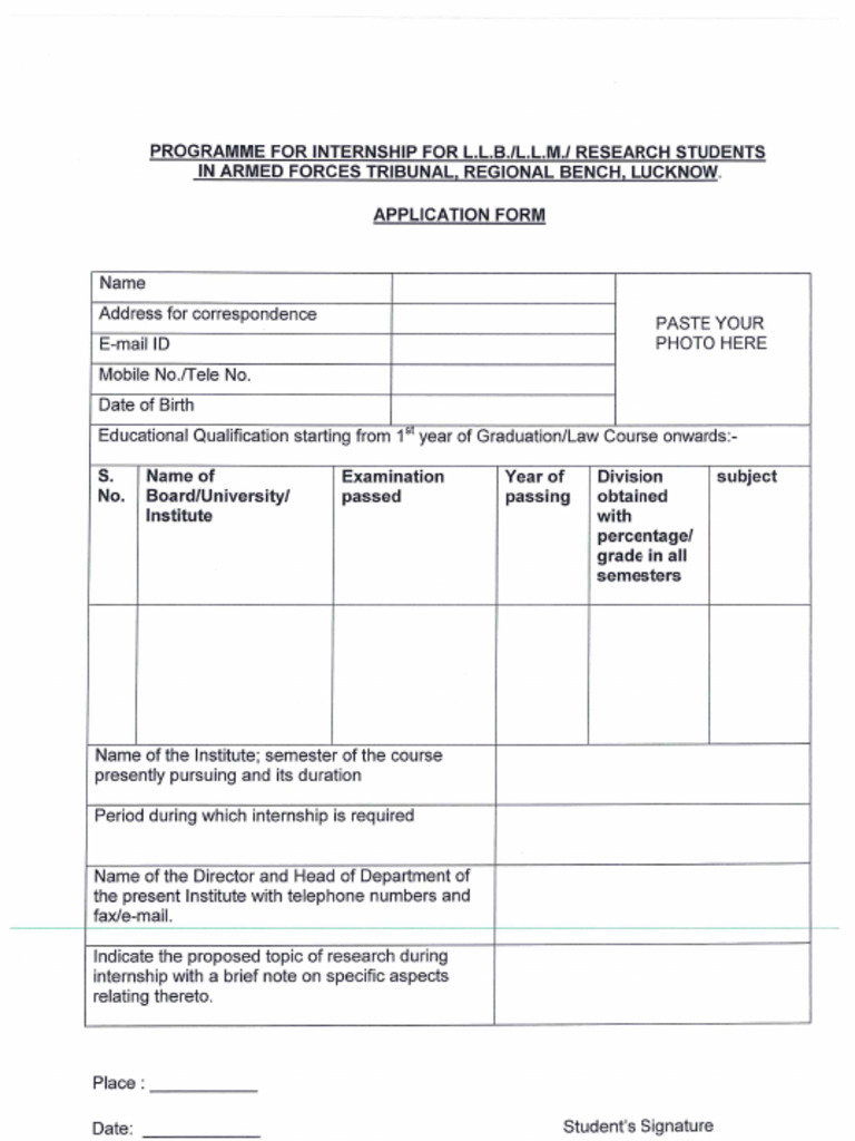 Internship Application Form | PDF