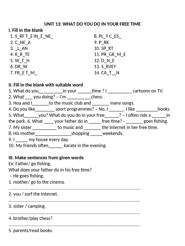 Unit 13 what do you do in your free time pdf