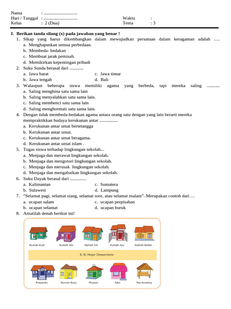 Soal Pas KLS 2 Tema 3 | PDF
