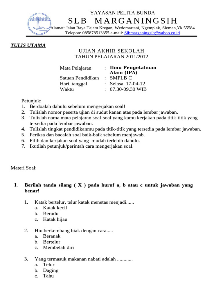 Form Soal IPA | PDF