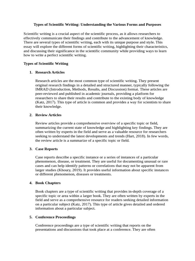 Types of Scientific Writing - Essay | PDF | Writing | Cognition