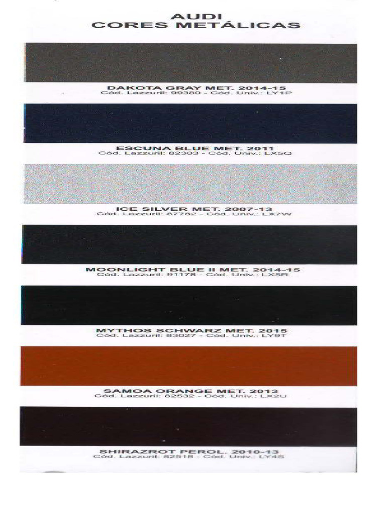 Catalogo de Cores Automotivas 2012 2016 | PDF