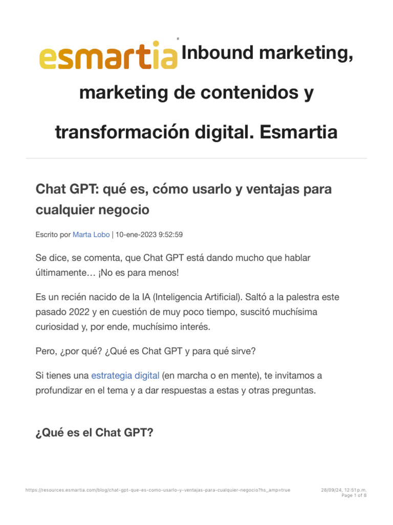 Chat Gpt Qué Es Cómo Usarlo Y Ventajas Para Cualquier Negocio Pdf